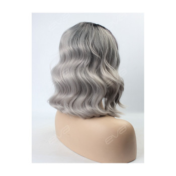 Peruca din par natural short ombre, Saten foarte inchis/blond grey - ondulata Peruca din par natural short ombre, Saten foarte inchis/blond grey - ondulata