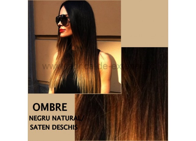 Set Easy Clip-On Deluxe Ombre Negru Natural / Saten Deschis Set Easy Clip-On Deluxe Ombre Negru Natural / Saten Deschis
