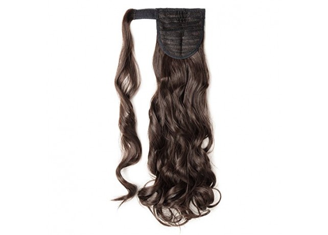 Coada cu Scai Sintetica Saten Foarte Inchis Ondulat